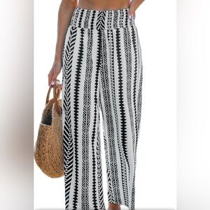 3/$20 CUPSHE Women Pants Abstract Smocked Waist Long Pant Wide Leg Pant Casual